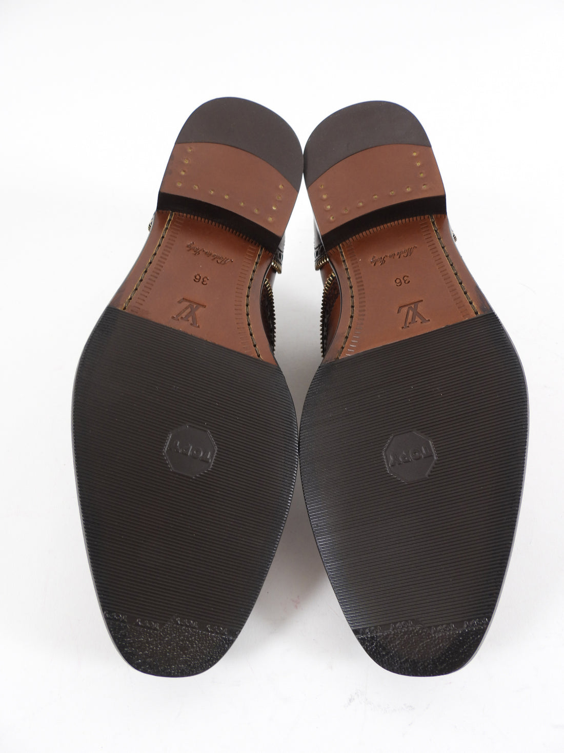 Louis Vuitton Cognac Brown Leather Zipper Detail Oxford Shoes - 36