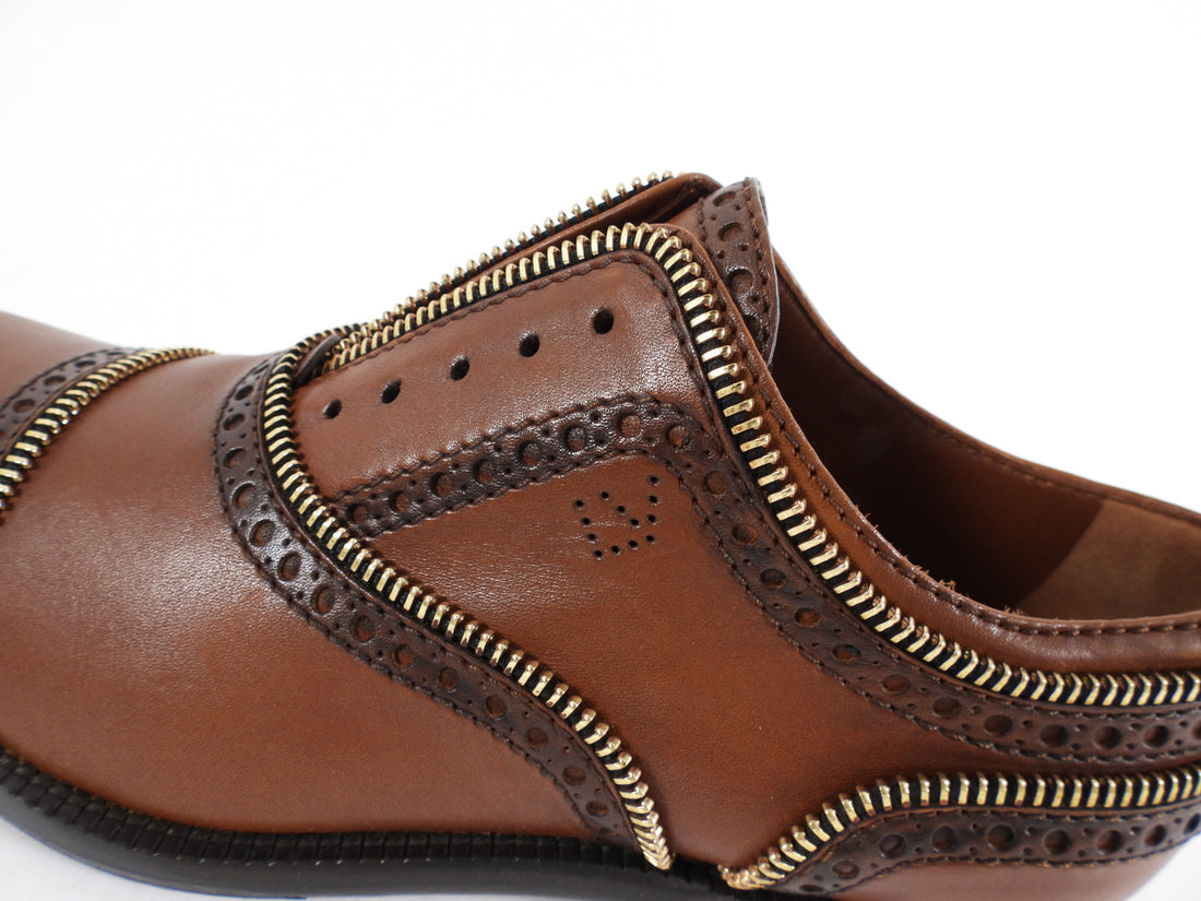 Louis Vuitton Cognac Brown Leather Zipper Detail Oxford Shoes - 36