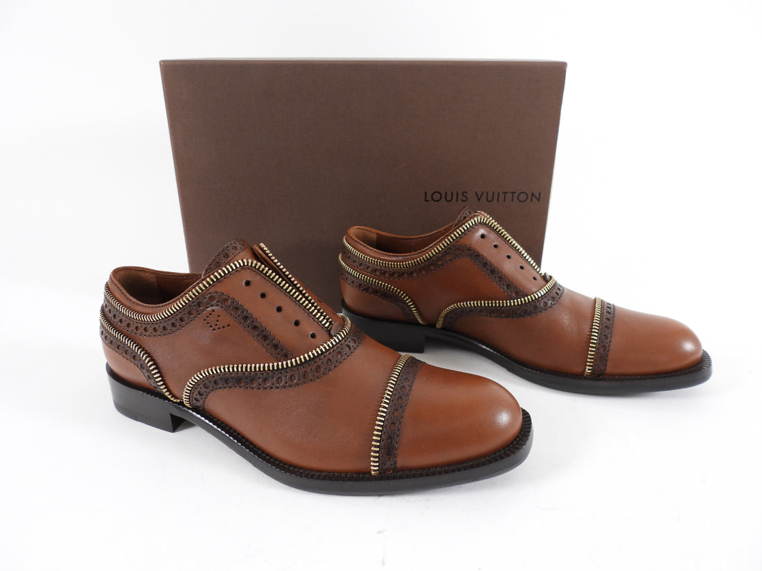 Louis Vuitton Cognac Brown Leather Zipper Detail Oxford Shoes - 36