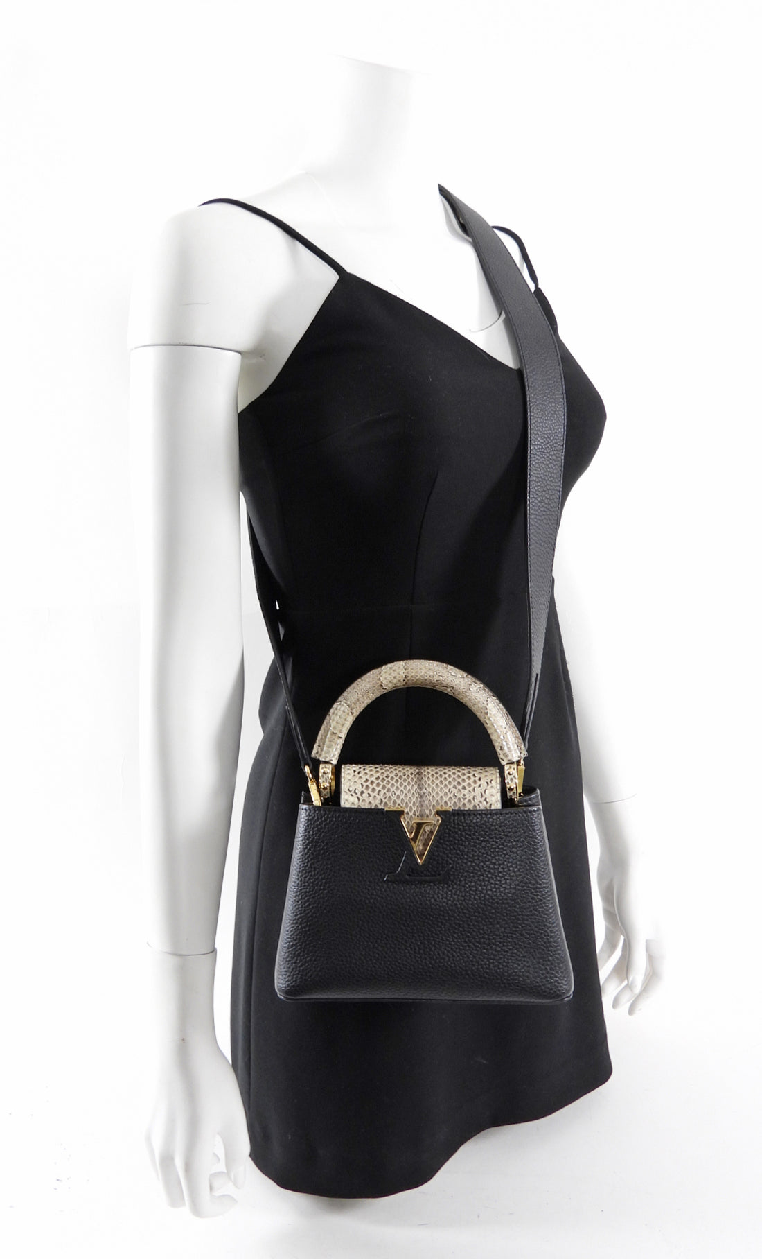 Louis Vuitton Capucines Mini Python and Black Leather Bag