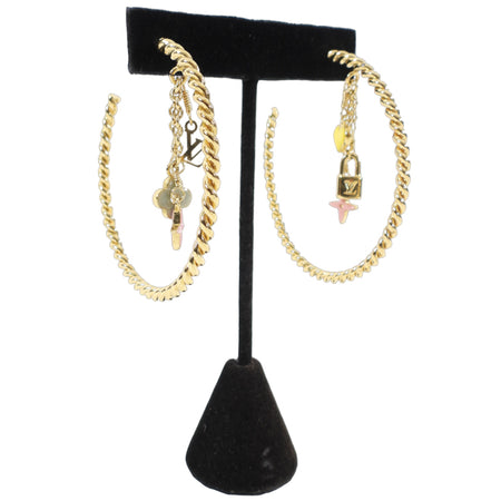 Louis Vuitton Enamel Charm Large Goldtone Hoop Earrings