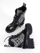 Louis Vuitton Black and White 1854 Brocade Laureate Platform Desert Boot - 36