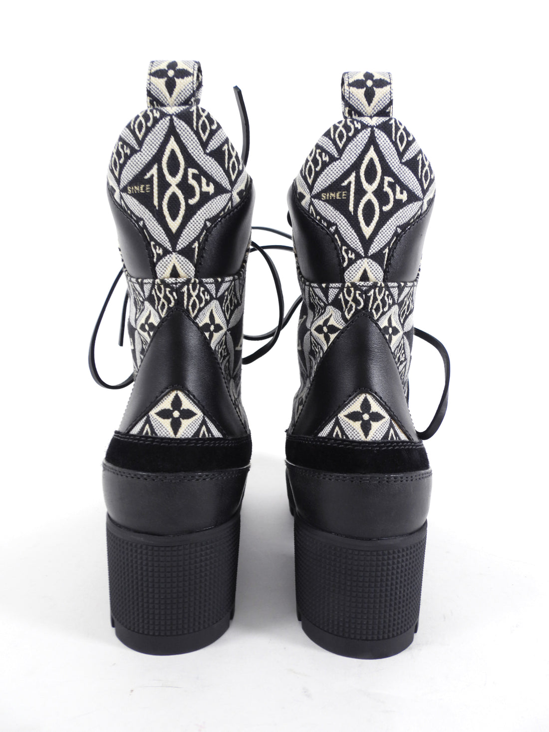 Louis Vuitton Black and White 1854 Brocade Laureate Platform Desert Boot - 36