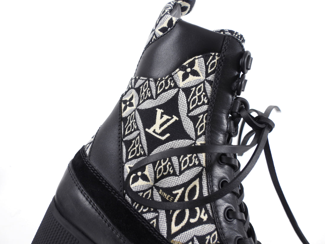Louis Vuitton Black and White 1854 Brocade Laureate Platform Desert Boot - 36