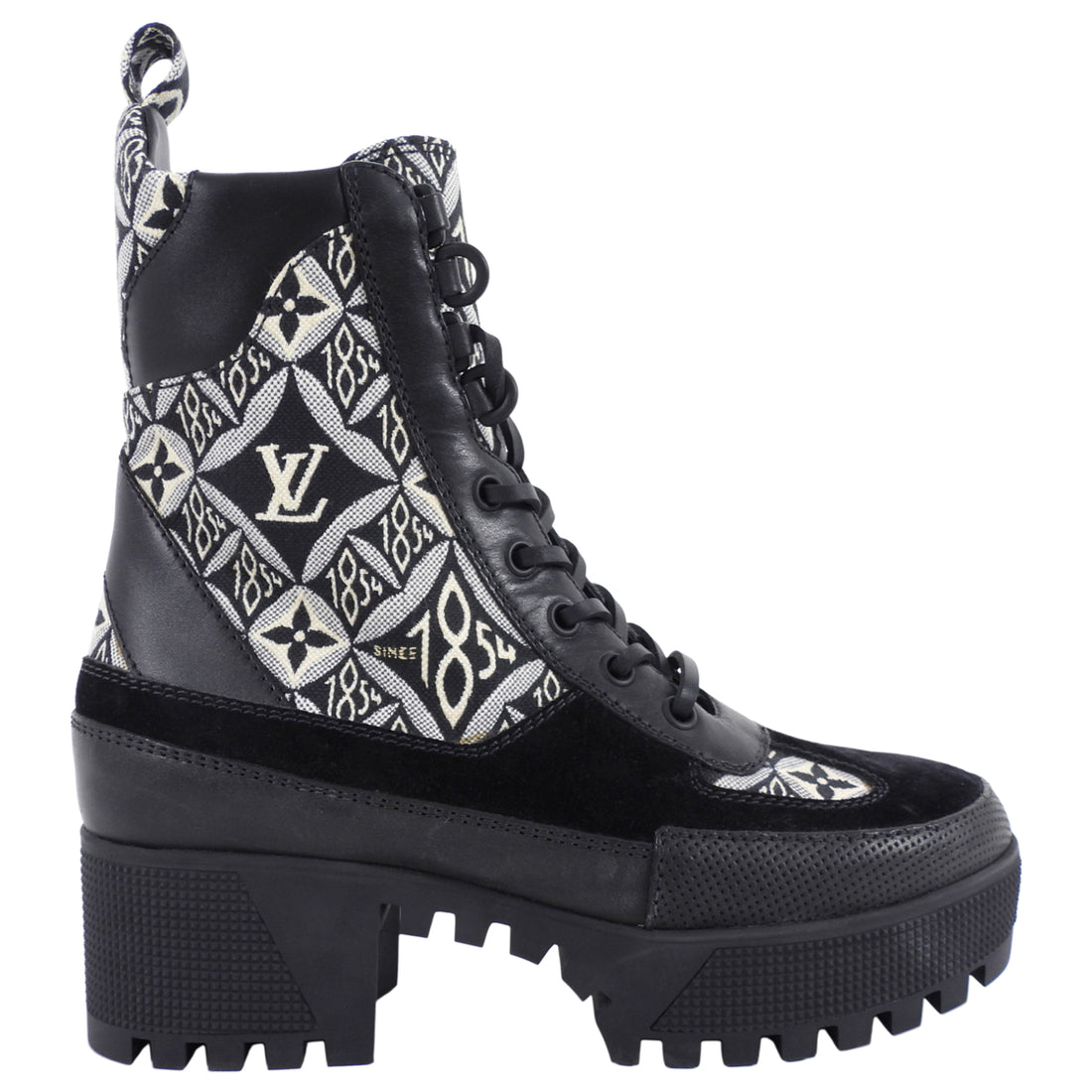 Louis Vuitton Black and White 1854 Brocade Laureate Platform Desert Boot - 36