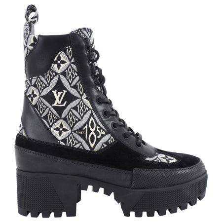Louis Vuitton Black and White 1854 Brocade Laureate Platform Desert Boot - 36