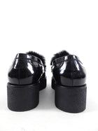 Louis Vuitton Black Polished Leather Chain Fur Platform Loafer - FR38 / 7.5