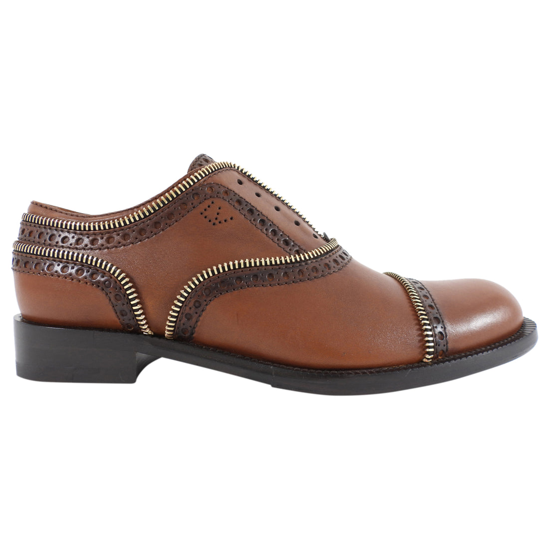 Louis Vuitton Cognac Brown Leather Zipper Detail Oxford Shoes - 36