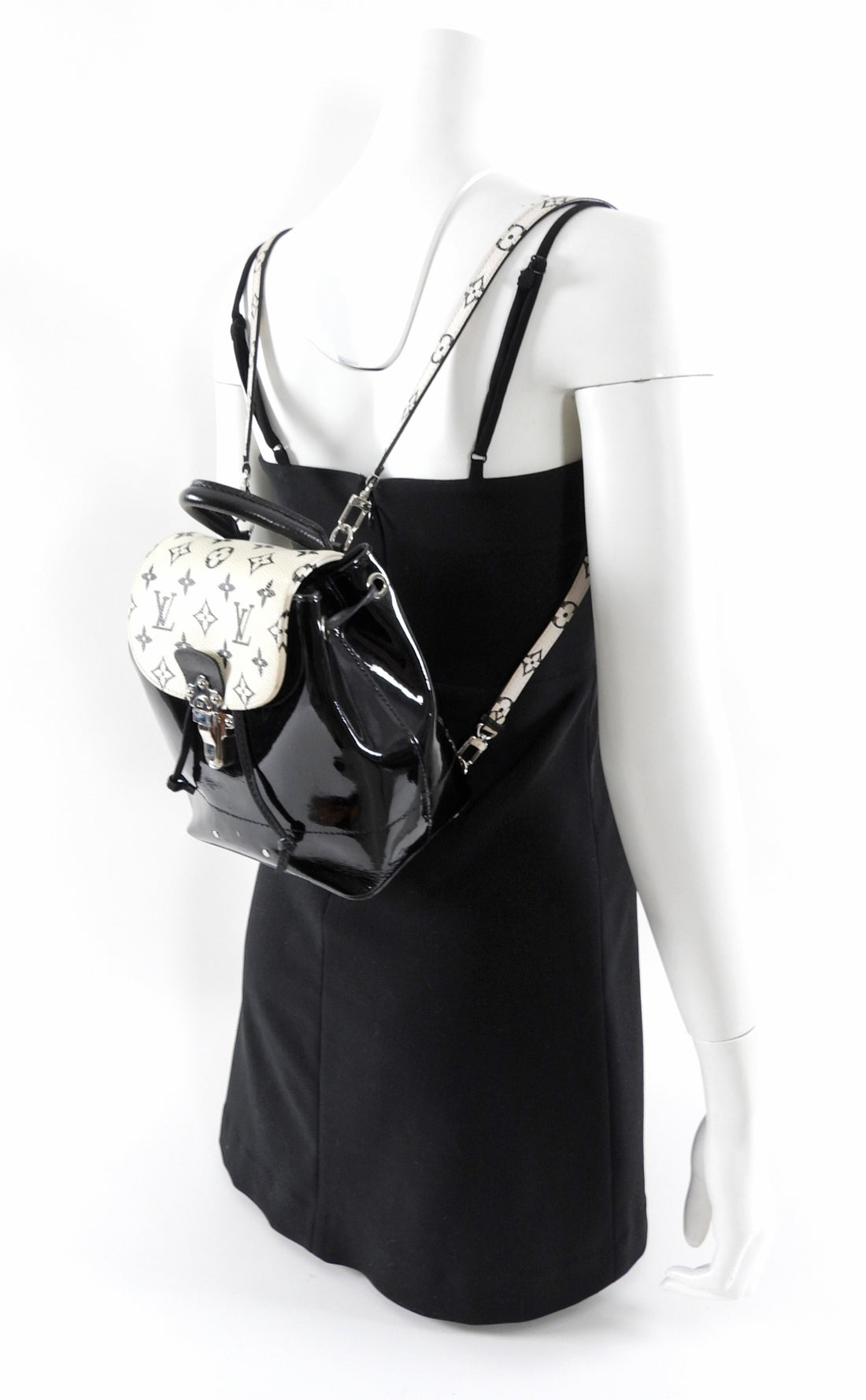 louis vuitton black and white backpack Louis Vuitton Black and White Patent Hot Springs Backpack – I MISS YOU VINTAGE