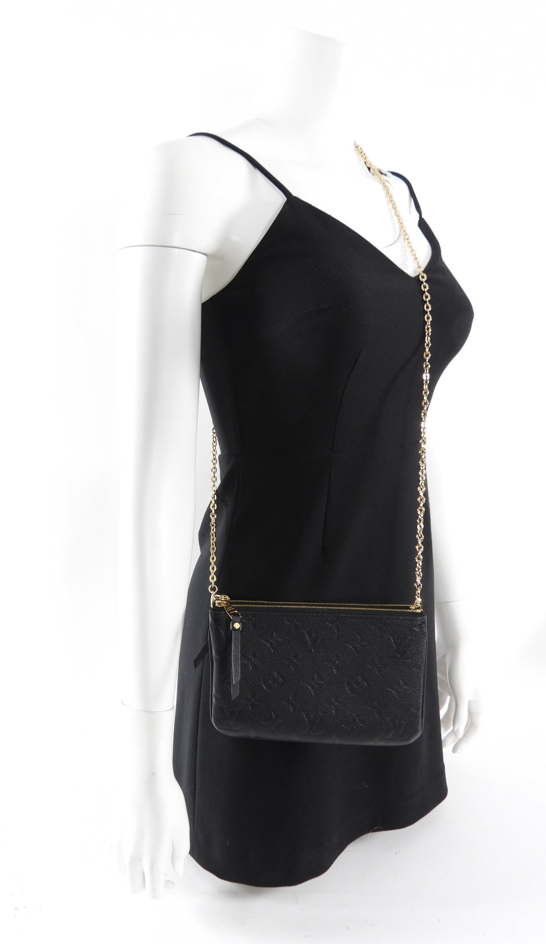 Louis Vuitton Black Empreinte Leather Double Zip Pochette Chain Bag