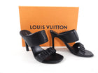 Louis Vuitton Black Drapy Leather Embossed Logo High Heel Sandals - 37