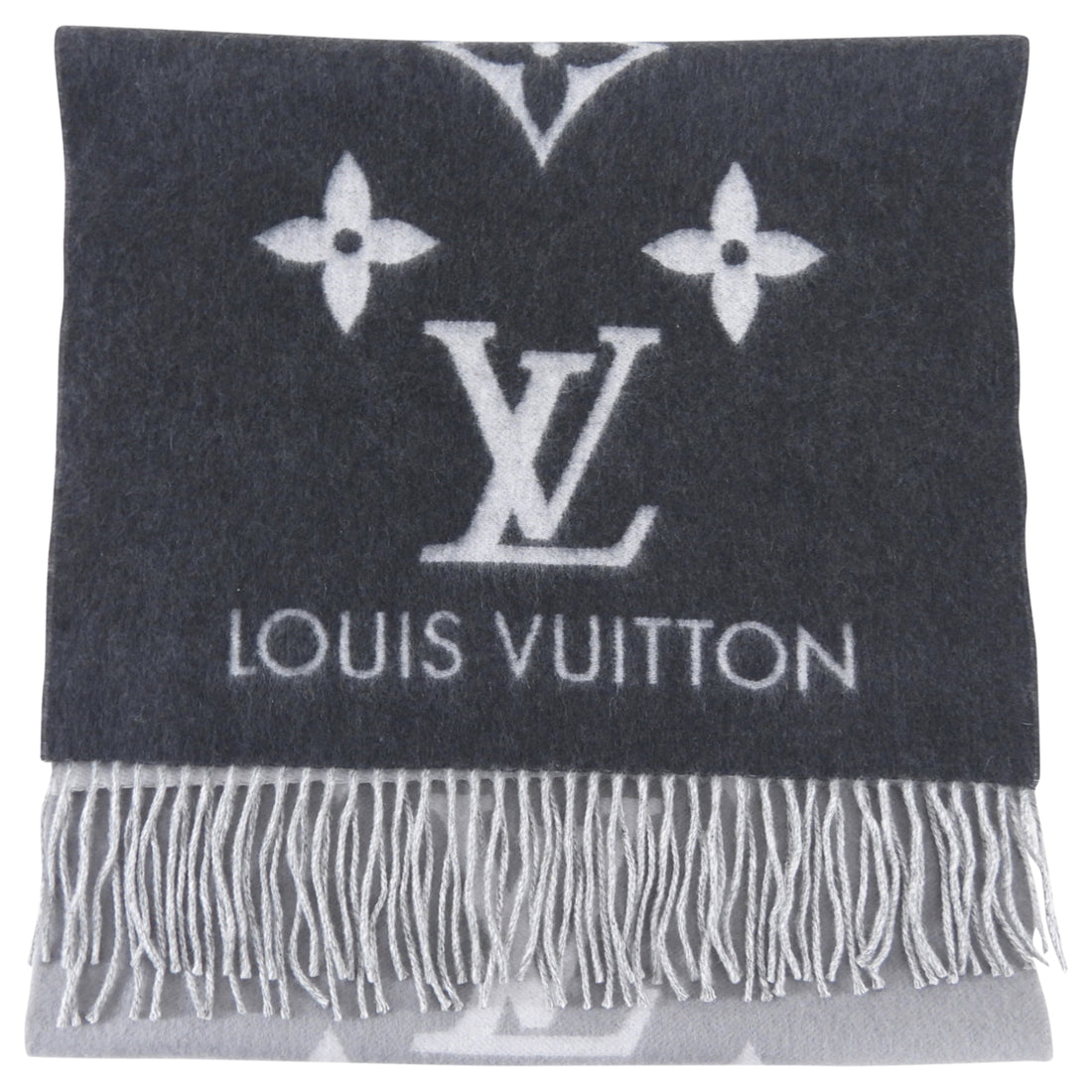 Louis Vuitton Grey Ombre Reykjavik Fringe Logo Scarf
