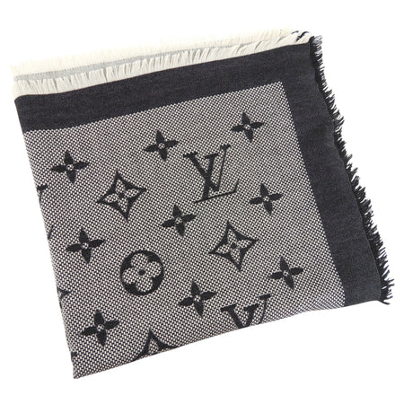 Louis Vuitton Neo Natte Wool Silk Black and Grey Shawl Scarf