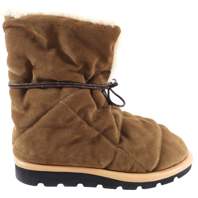 Louis Vuitton Brown Suede Shearling Pillow Boot - 38 / 7.5