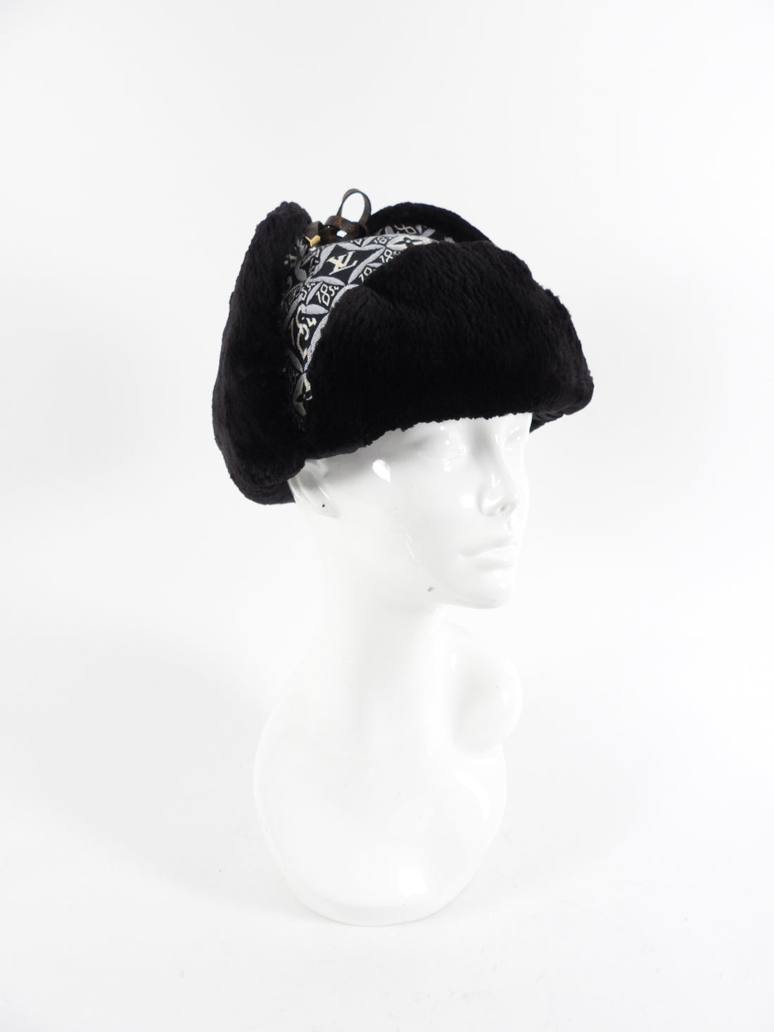 Louis Vuitton Black and White 1854 Brocade Beaver Fur Trim Trapper Hat - S