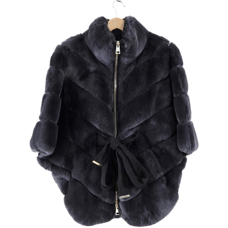 Lysa Lash Dark Charcoal Grey Rex Rabbit Fur Cape Jacket - S (4/6)