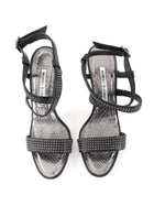 Manolo Blahnik Silver Studded Black Leather High Heel Sandals - 37.5