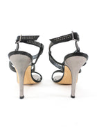 Manolo Blahnik Silver Studded Black Leather High Heel Sandals - 37.5