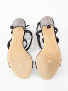 Manolo Blahnik Silver Studded Black Leather High Heel Sandals - 37.5