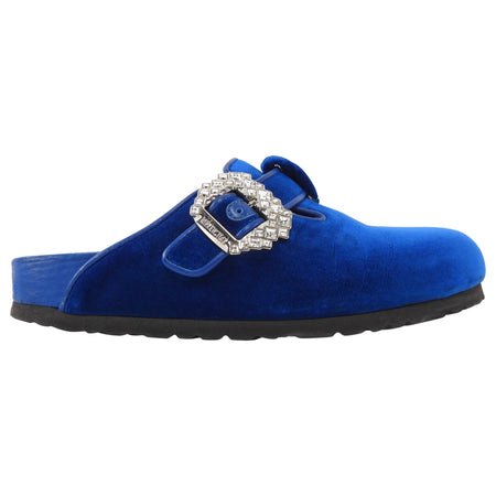 Birkenstock x Manolo Blahnik Blue Velvet Boston Crystal Clogs - 37