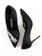 Manolo Blahnik Black Silk Satin Crystal Nadira Heels - 36.5 / 37
