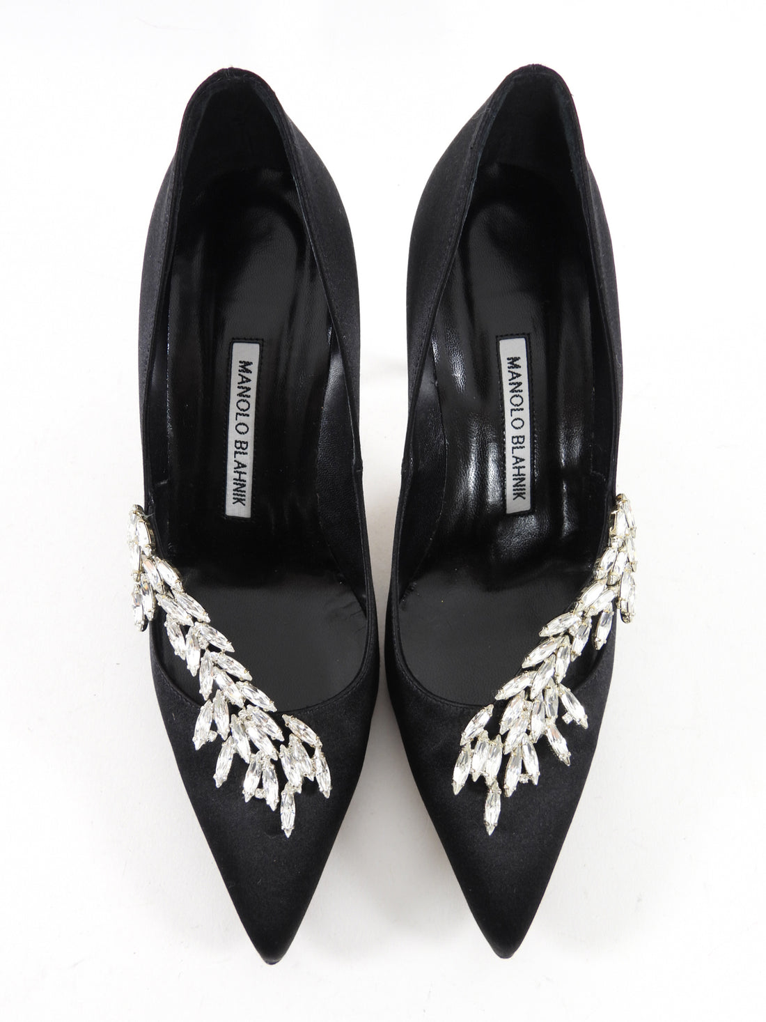 Manolo Blahnik Black Silk Satin Crystal Nadira Heels - 36.5 / 37