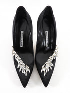 Manolo Blahnik Black Silk Satin Crystal Nadira Heels - 36.5 / 37