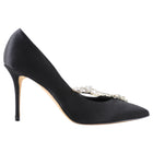 Manolo Blahnik Black Silk Satin Crystal Nadira Heels - 36.5 / 37