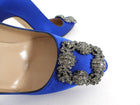 Manolo Blahnik Hangisi Blue Satin Jewel Buckle Pumps - 34.5