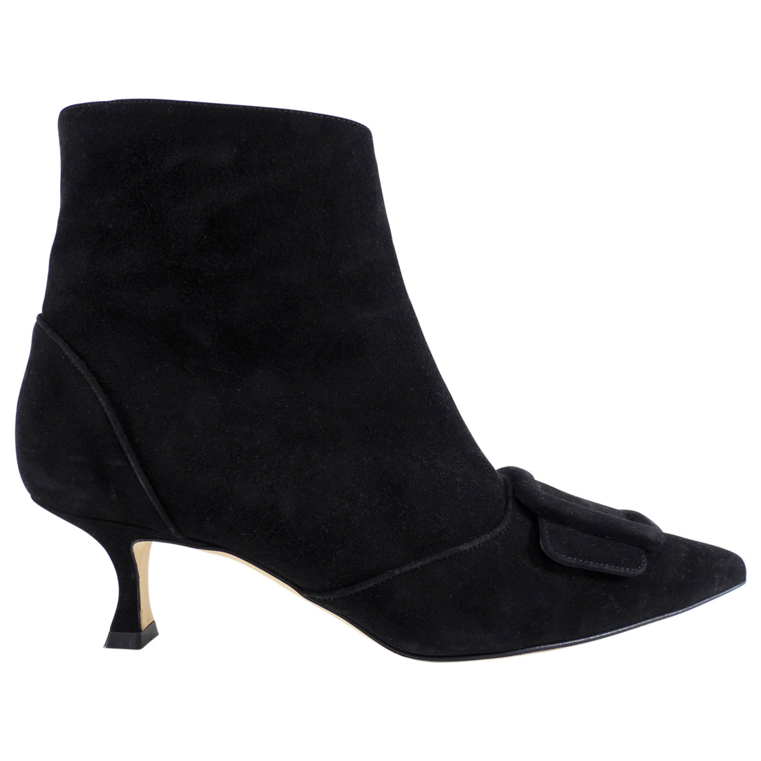 Manolo Blahnik Black Suede Buckle Ankle Boots - 37