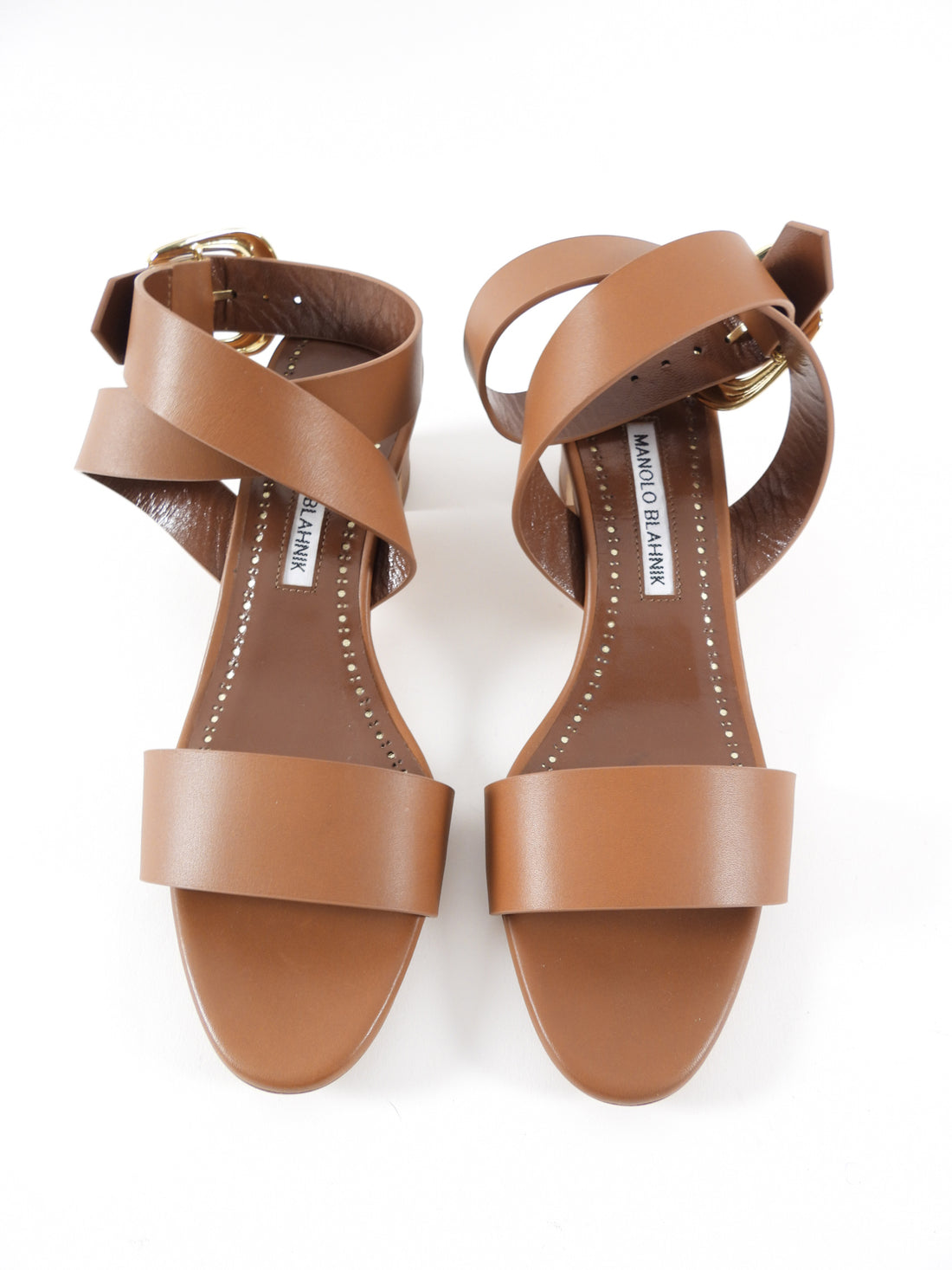 Manolo Blahnik Brown Leather Brutas Ankle Wrap Sandals - 37