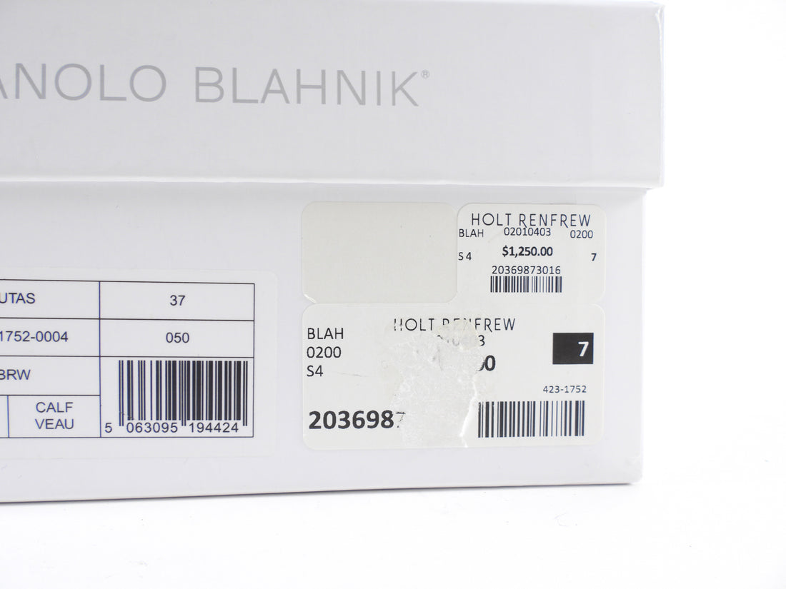 Manolo Blahnik Brown Leather Brutas Ankle Wrap Sandals - 37