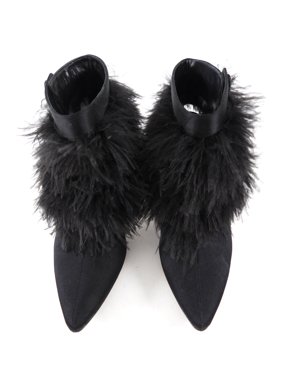 Manolo Blahnik Oterala Black Silk Satin Feather Heels - 38