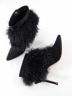 Manolo Blahnik Oterala Black Silk Satin Feather Heels - 38