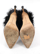 Manolo Blahnik Oterala Black Silk Satin Feather Heels - 38
