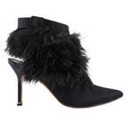 Manolo Blahnik Oterala Black Silk Satin Feather Heels - 38