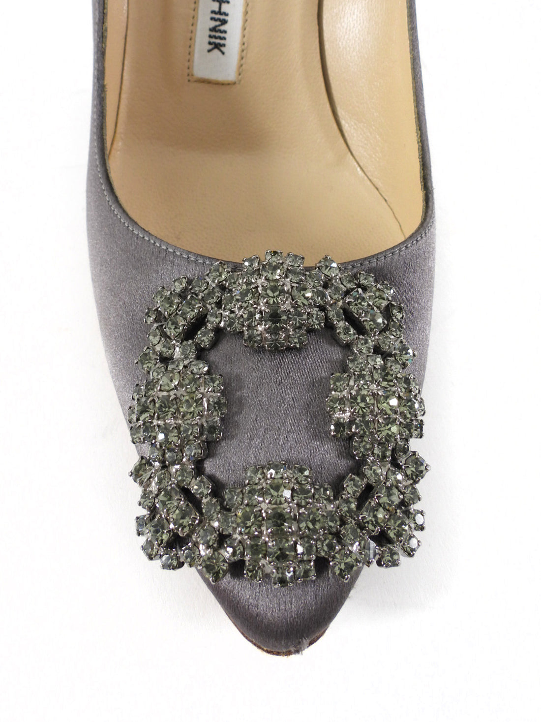 Manolo Blahnik Smoke Grey Silk Crystal Hangisi Pumps - 35.5