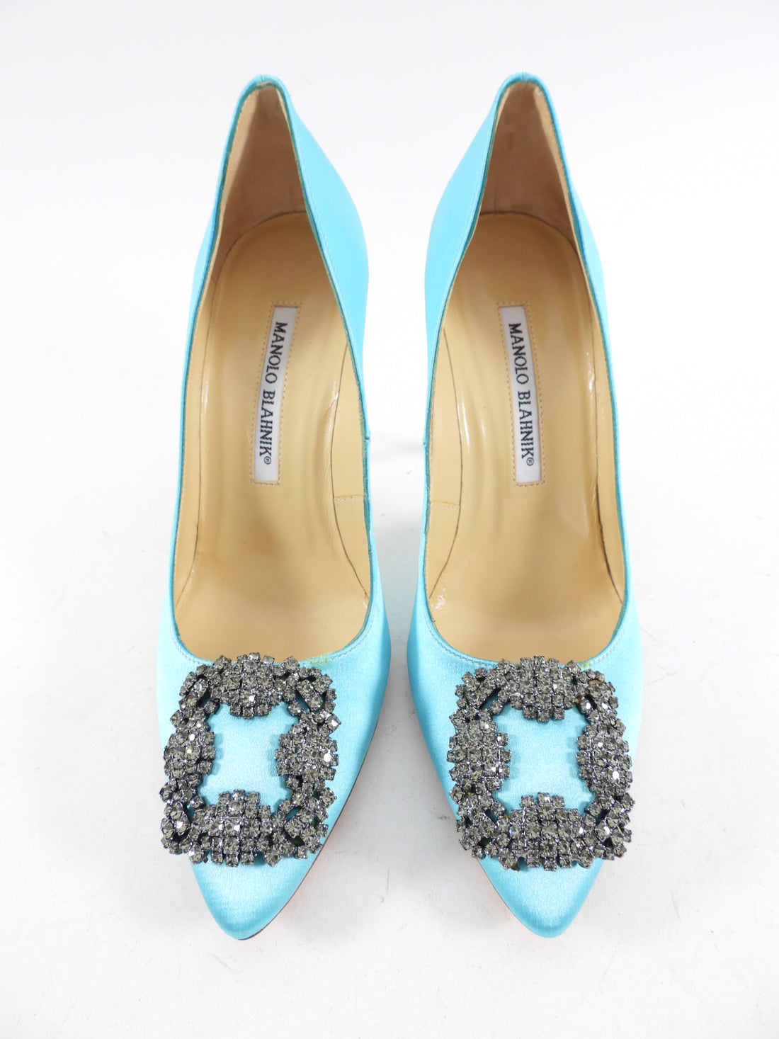 Manolo Blahnik Turquoise Silk Hangisi 105 Pumps - 36