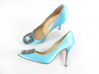 Manolo Blahnik Turquoise Silk Hangisi 105 Pumps - 36