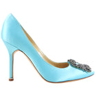 Manolo Blahnik Turquoise Silk Hangisi 105 Pumps - 36