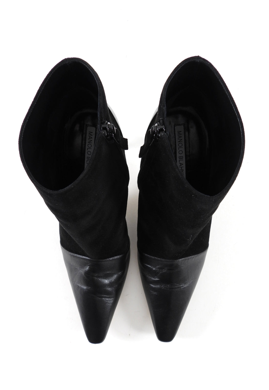 Manolo Blahnik Black Suede Leather Cap Toe Ankle Boots - 37.5 / 7