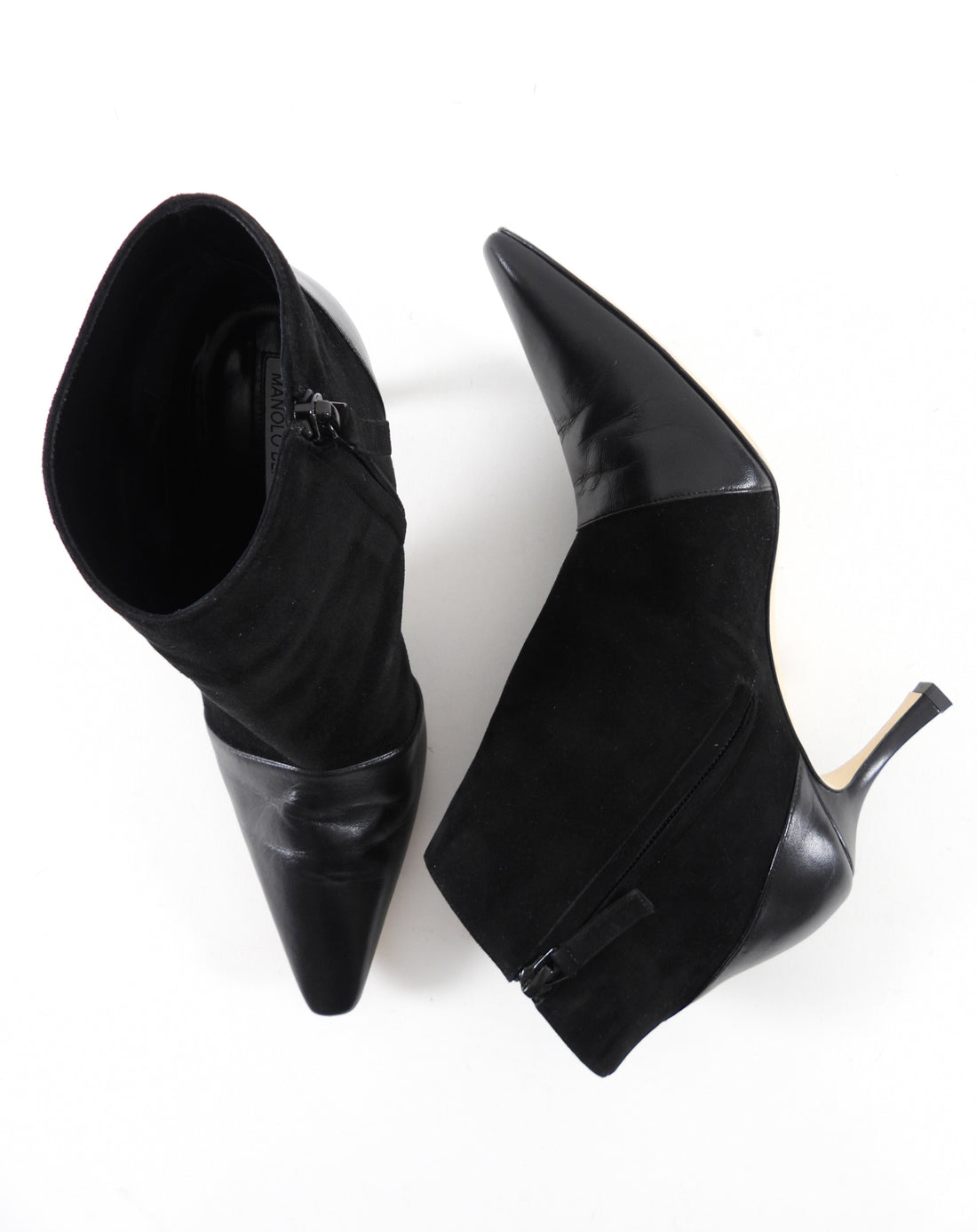 Manolo Blahnik Black Suede Leather Cap Toe Ankle Boots - 37.5 / 7