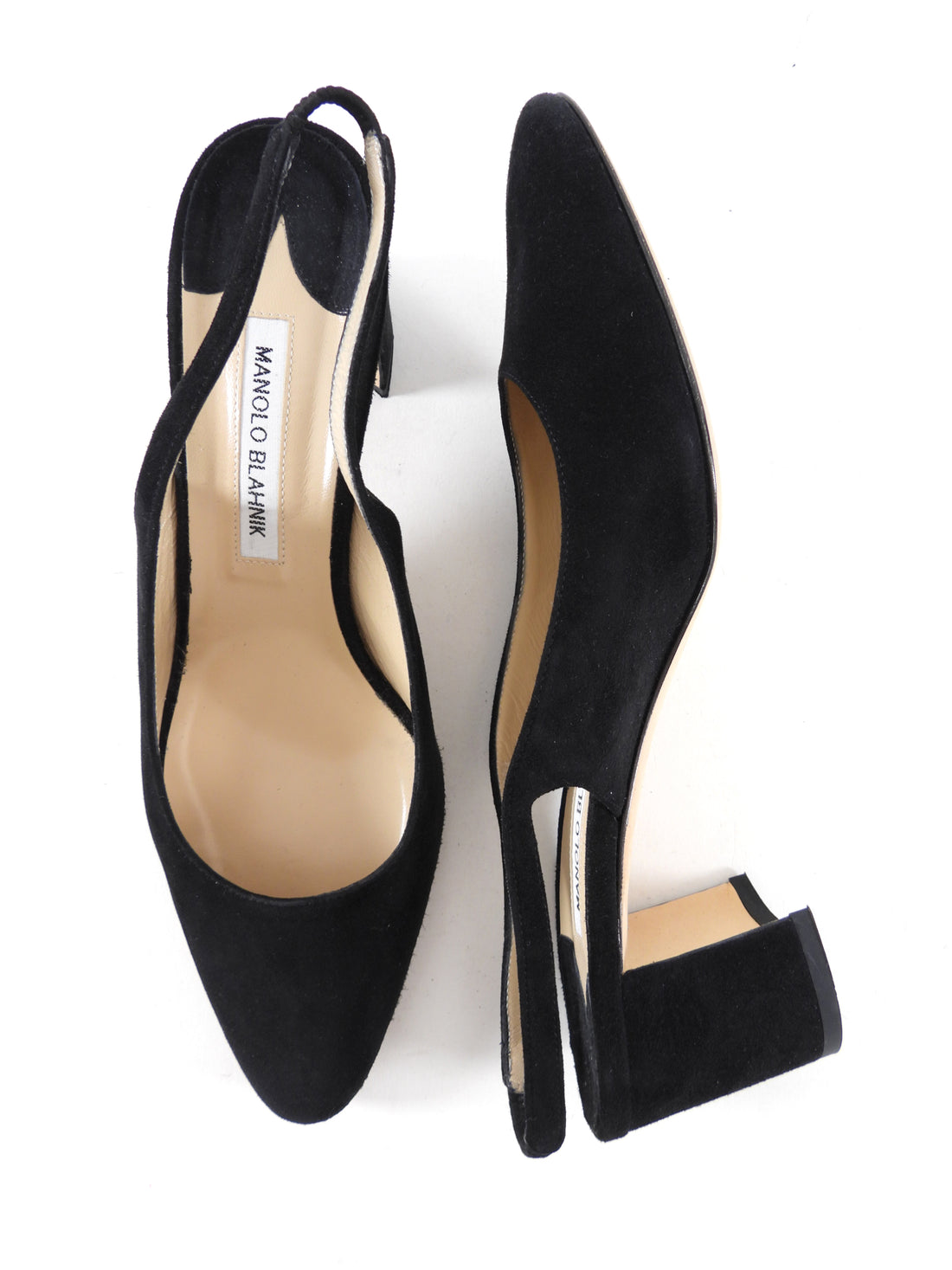 Manolo Blahnik Black Suede Block Heel Slingback Pumps - 40