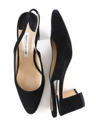 Manolo Blahnik Black Suede Block Heel Slingback Pumps - 40