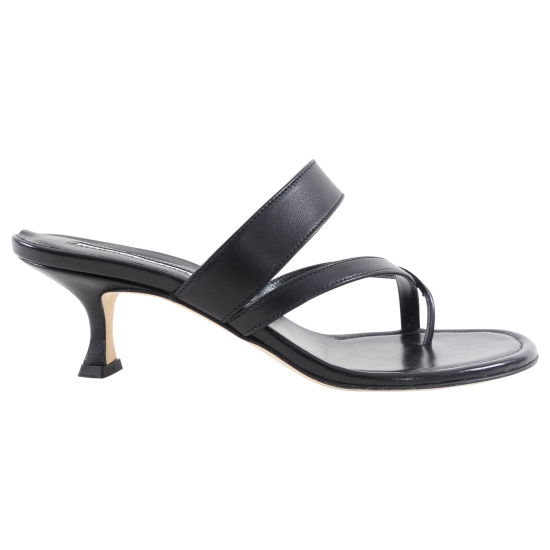 Manolo Blahnik Black Leather Thong Heel Sandals - 37