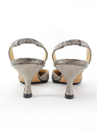 Manolo Blahnik Silver Metallic Python Jeweled Slingback Kitten Heels - 39 / 38.5