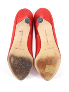 Manolo Blahnik Red Silk Satin Crystal Hangisi Pumps - 37