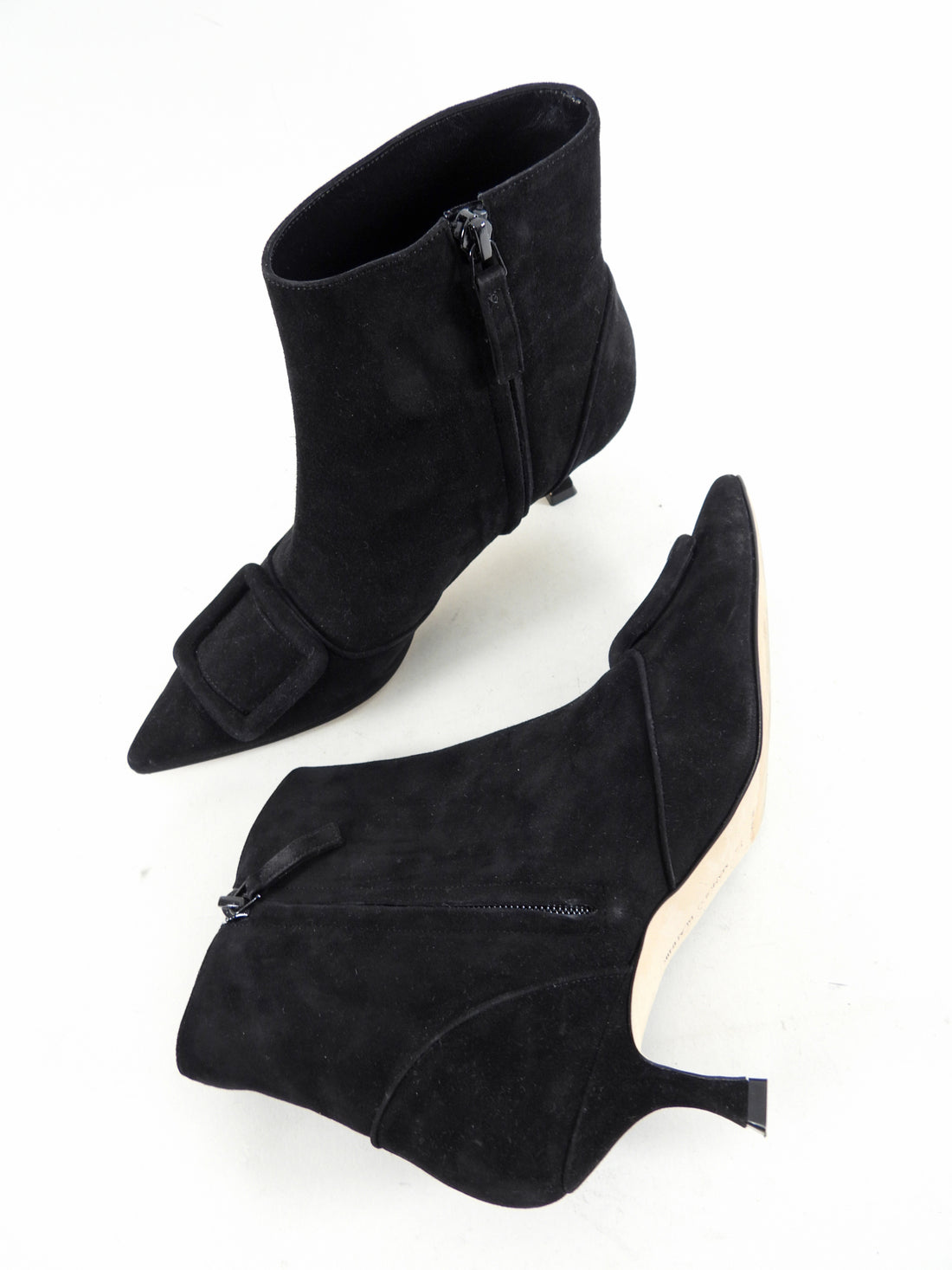 Manolo Blahnik Black Suede Buckle Ankle Boots - 37