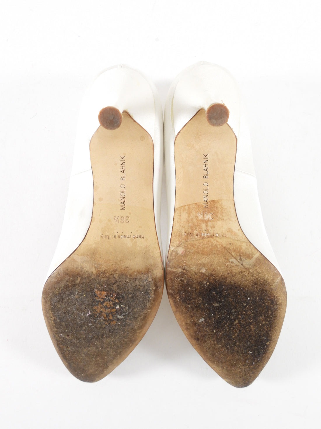 Manolo Blahnik White Silk Satin Crystal Hangisi Pumps - 36.5 / 37