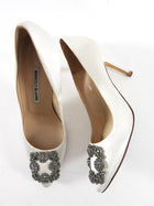 Manolo Blahnik White Silk Satin Crystal Hangisi Pumps - 36.5 / 37